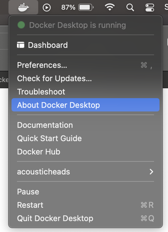 Docker desktop about